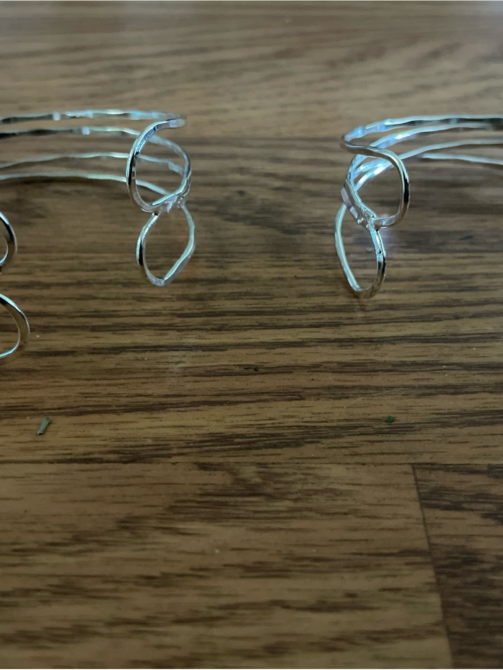 Silver Open Cuff Bracelet Pair - Twisted Loop Design